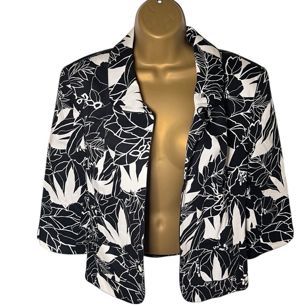 Y2K East 5th Cropped Open Blazer Bold Floral Print Black White L